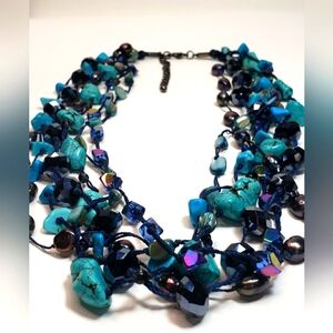 Park Lane Blue Turquoise and Fresh Water Pearl Multi-Strand Necklace